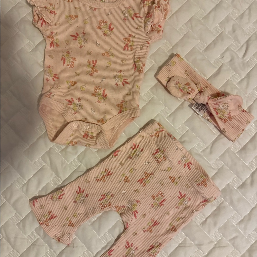 Catherine Malandrino Baby Floral Outfit - Cream and Pink